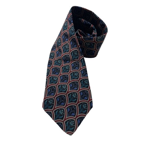 Christian Dior Monsieur Men's Neck Tie 100% Silk Navy Blue Red Geometric - Picture 1 of 3